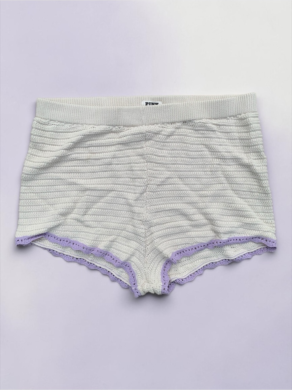 PINK Victoria's Secret Lace-Trim White & Lavender Cotton Boy shorts XL